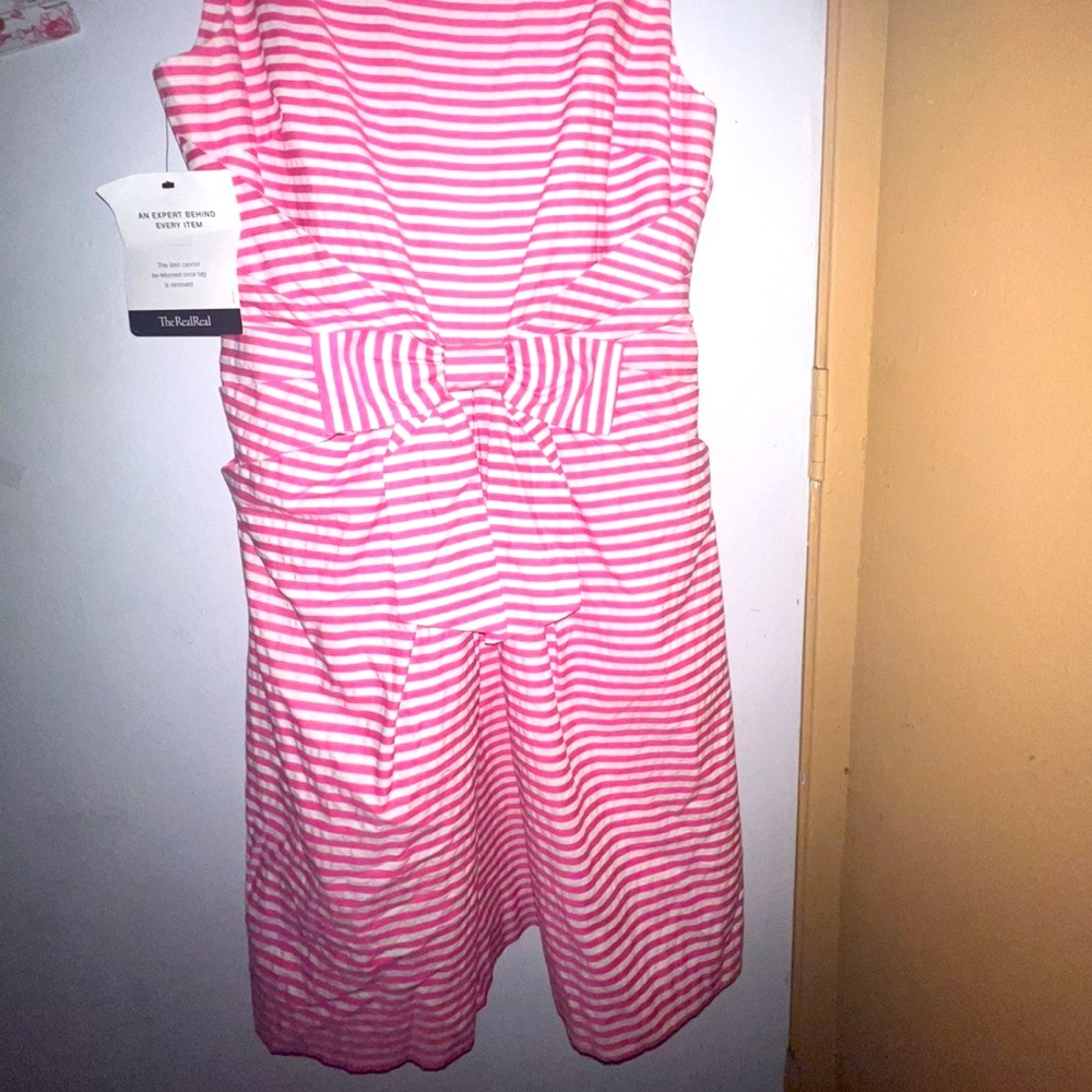 kate spade Pink and White Striped Sleeveless Dress with Waist Bow